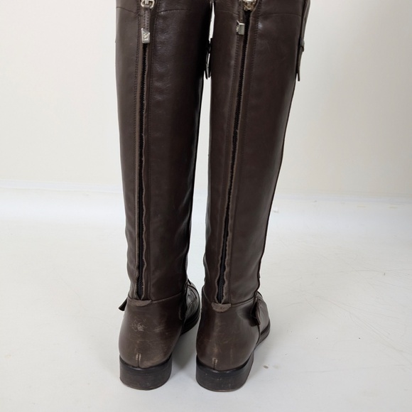 Massimo Dutti Brown Leather Riding Boots Lace Up Knee High Round Toe - Picture 9 of 16